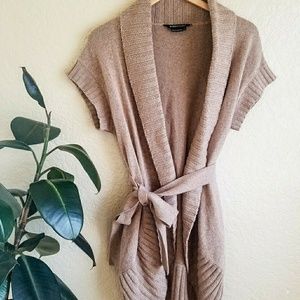 Camel BCBGMAXAZRIA Long Short Sleeved Cardigan